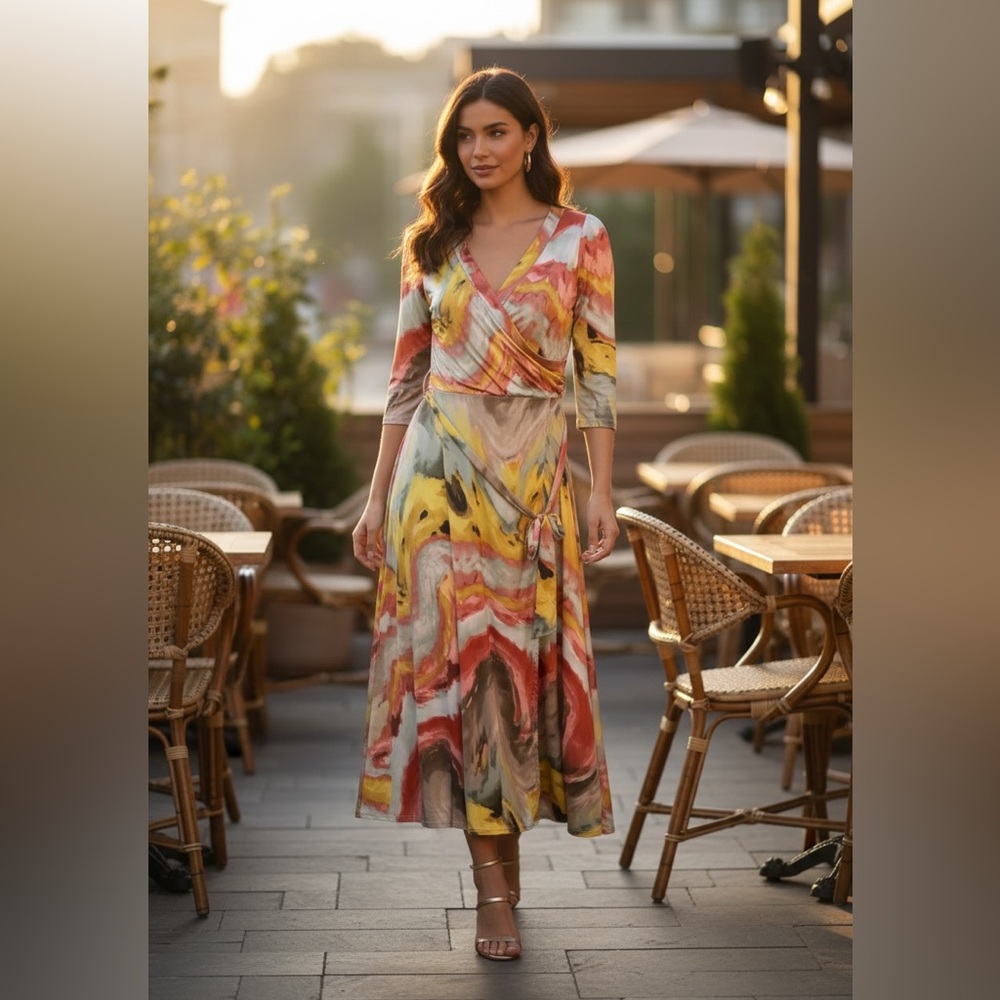 Elegant Multicolor Midi Dress